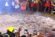 A devotee who came to fulfill a vow during a temple festival died after falling into embers, video goes viral