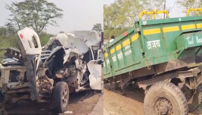 Horrible road accident in Dhamtari, retired principal dies, driver injured