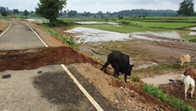 Road built at the cost of crores was washed away in the rain, villagers are angry