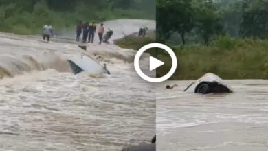 A Swift car was swept away in a drain in no time, 3 people somehow saved their lives, watch the video.