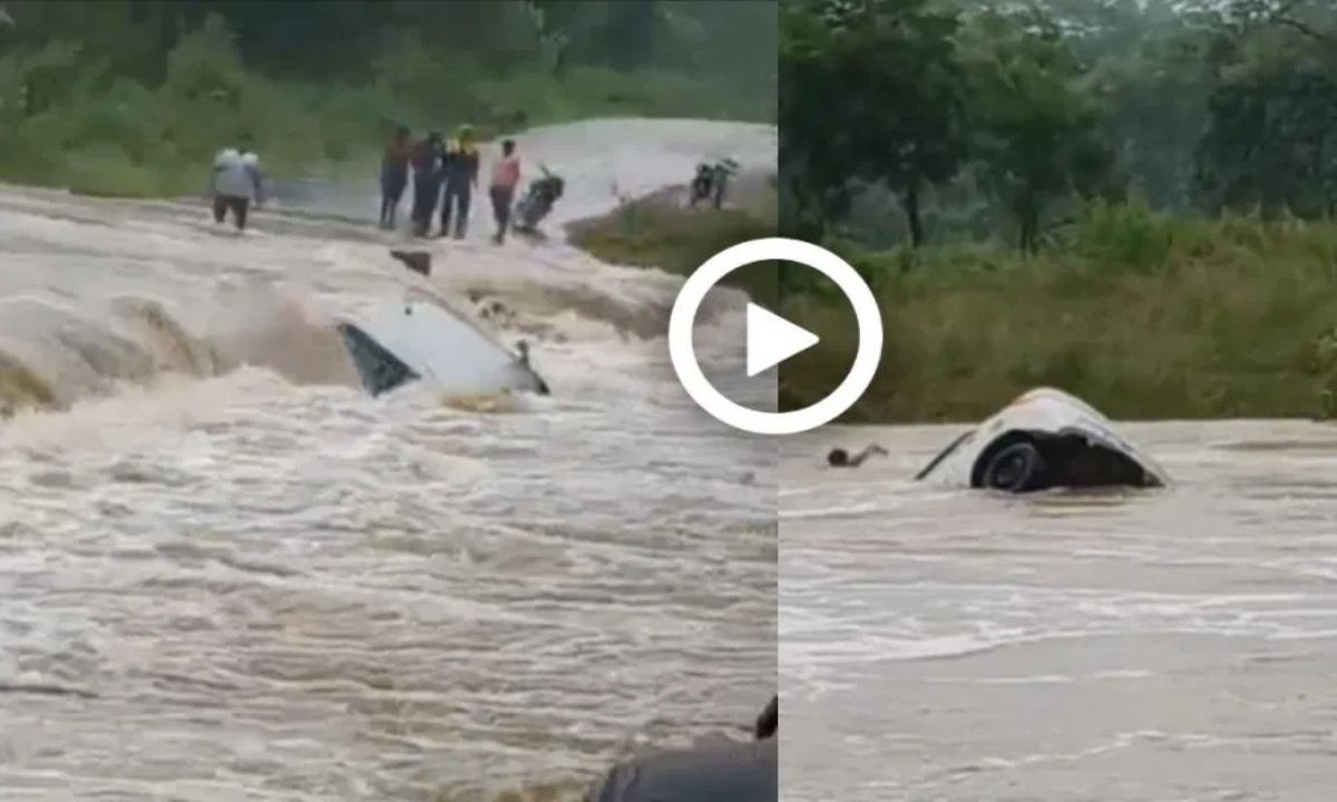 A Swift car was swept away in a drain in no time, 3 people somehow saved their lives, watch the video.