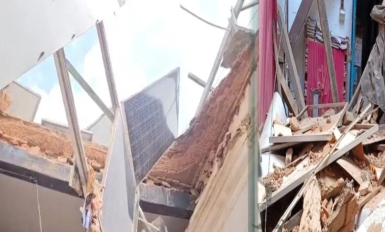 A major accident occurred at the Raipur Collectorate premises, with the roof collapsing. It was a Sunday and a major disaster was averted.