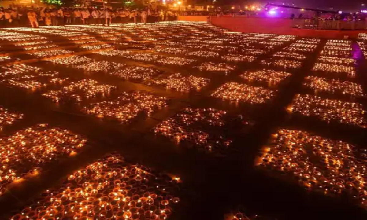 Saryu Ghat in Ayodhya lit up with 2.6 million diyas, setting two Guinness World Records