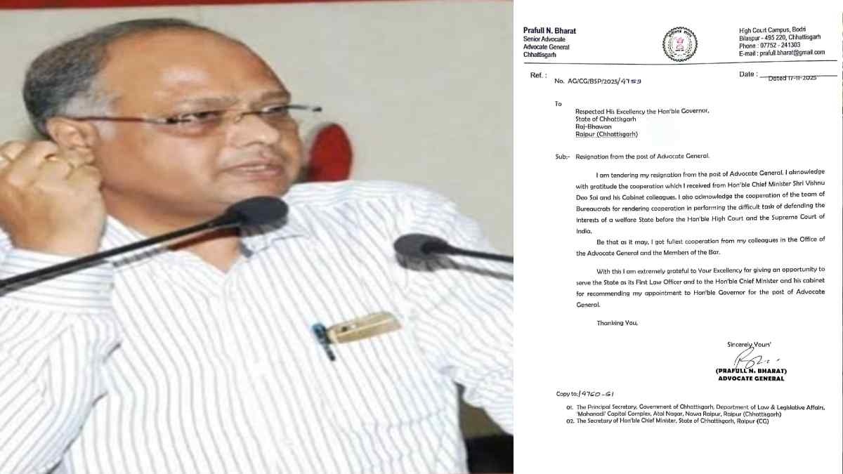 Chhattisgarh Advocate General Prafulla N Bharat has resigned, having been appointed last year.
