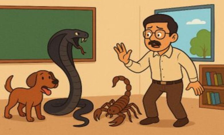 Teachers in Chhattisgarh are burdened with new responsibilities, including the duty to drive away dogs, snakes, and scorpions.