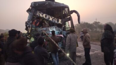 A bus collided with a parked trailer in Bilaspur-Ratanpur, injuring 12 passengers; seriously injured patients were referred to SIMS hospital.