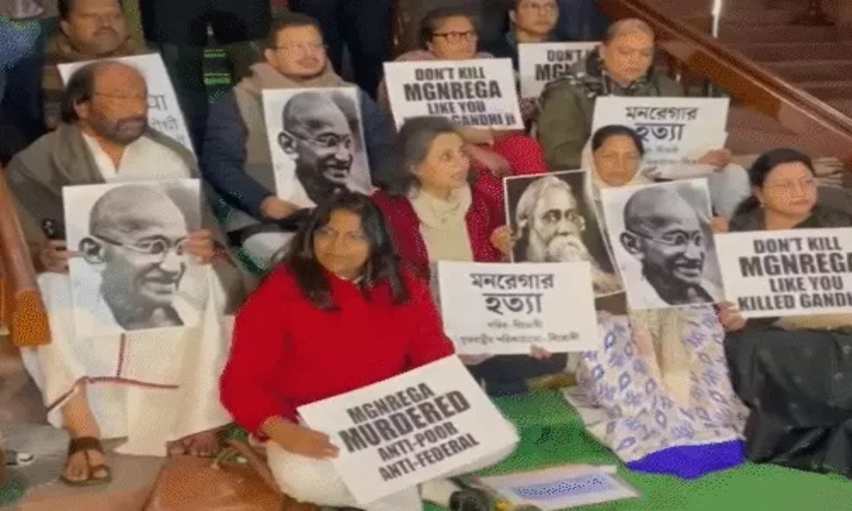 VB-G RAM G bill passed, TMC MPs staged an all-night protest outside Parliament.