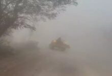 Dense fog in Raigarh-Sarangarh, making it necessary to drive with headlights on.