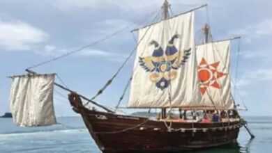 Built using 2000-year-old technology, INSV Kaundinya sets sail from Porbandar to Oman.