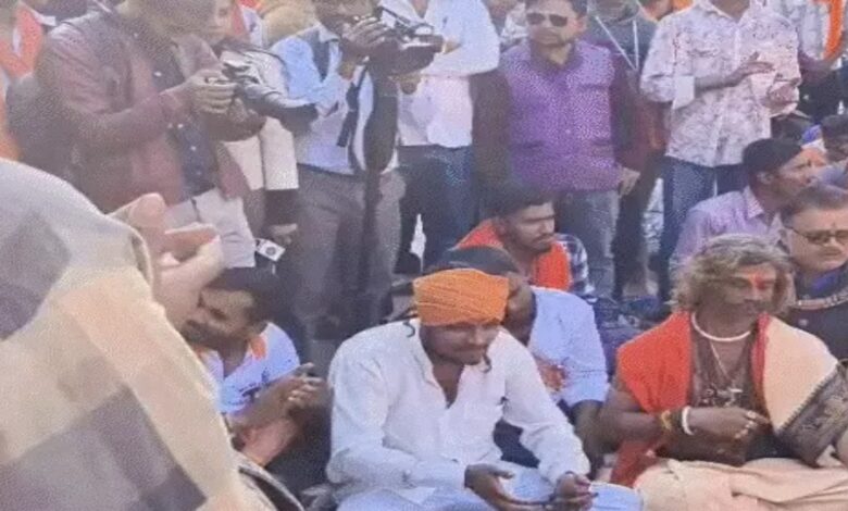 Bajrang Dal stages road blockade in protest against vandalism at Raipur Magneto Mall.