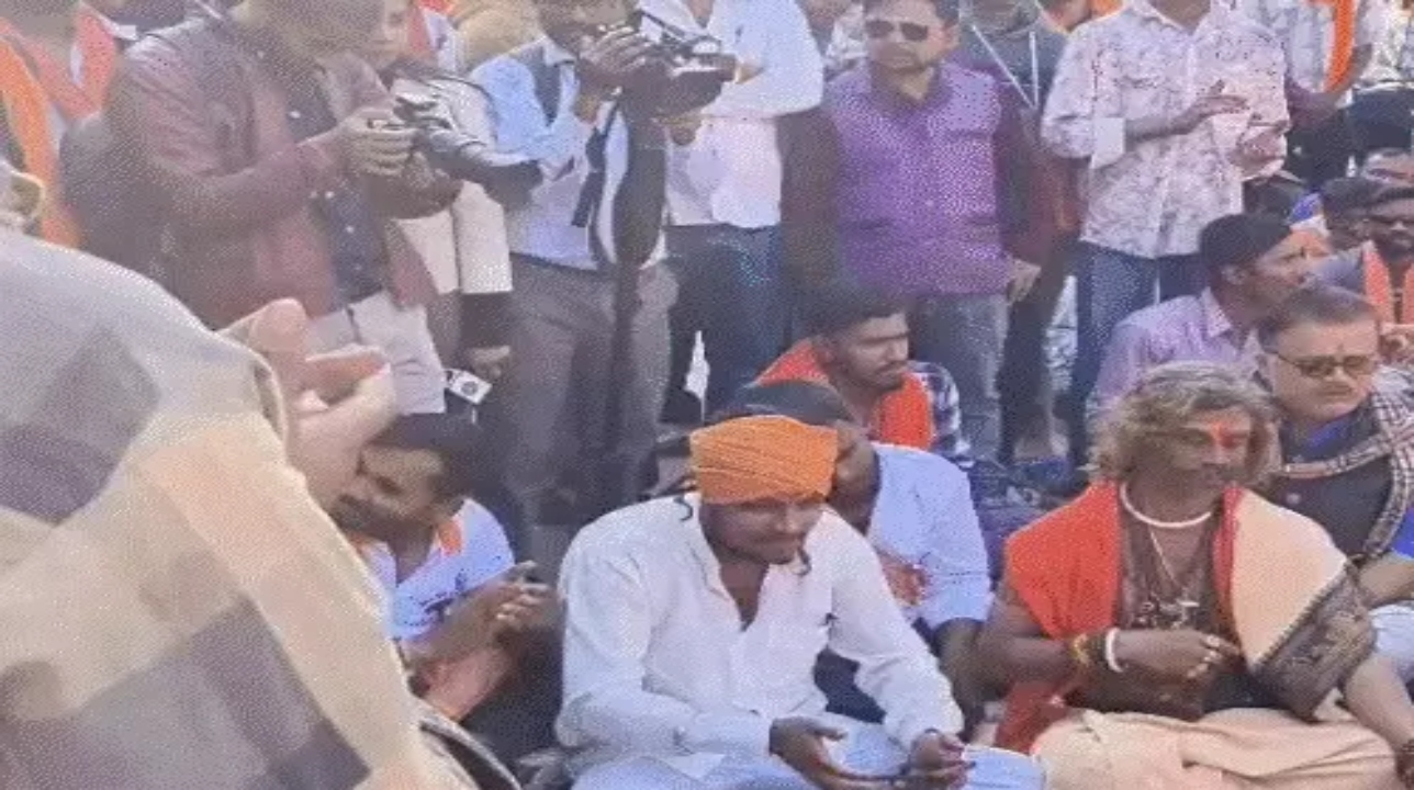 Bajrang Dal stages road blockade in protest against vandalism at Raipur Magneto Mall.