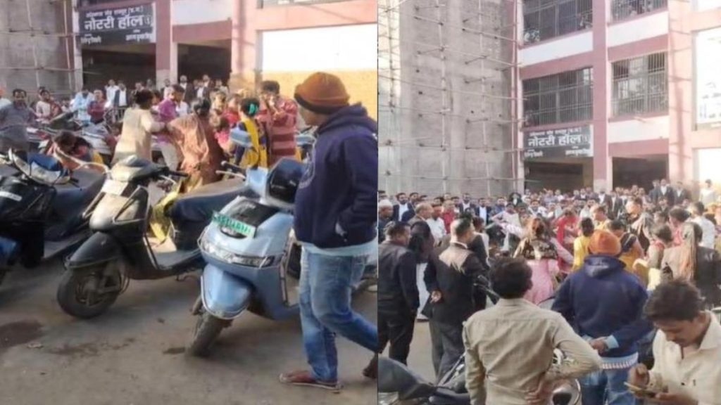 Two groups of women clashed in the court premises, and a video of the violent fight has gone viral on social media.