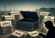 States' deteriorating financial health: Up to 80% of revenue spent on salaries, pensions, and free schemes, leaving no money for development.