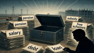 States' deteriorating financial health: Up to 80% of revenue spent on salaries, pensions, and free schemes, leaving no money for development.