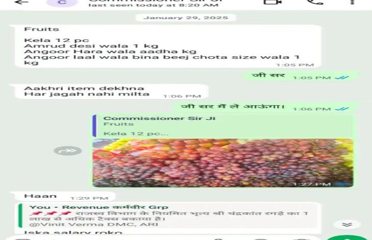 Durg Municipal Corporation Commissioner's demand: He made an employee procure 10 kg of jasmine rice, fruits, and a DTH recharge.