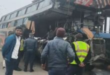 Four people died and five were injured in a bus-trailer collision.