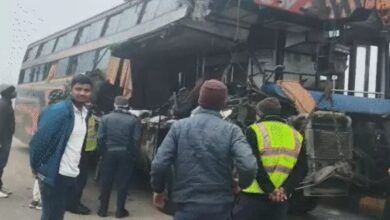 Four people died and five were injured in a bus-trailer collision.