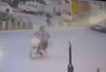 A truck ran over a businessman on a motorcycle; the accident was caught on CCTV.