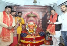 Chief Minister Sai bows at the feet of Mata Kaushalya.