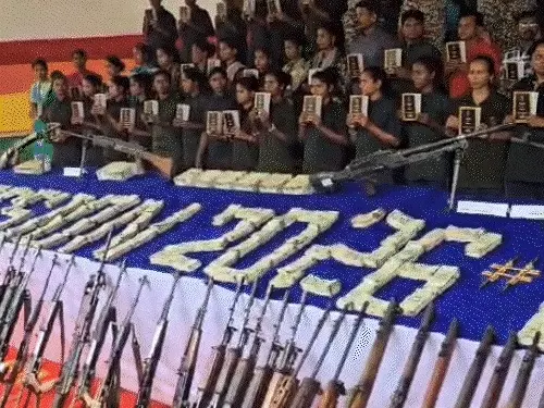 108 Naxalites surrender in Bastar, hand over gold, cash and weapons