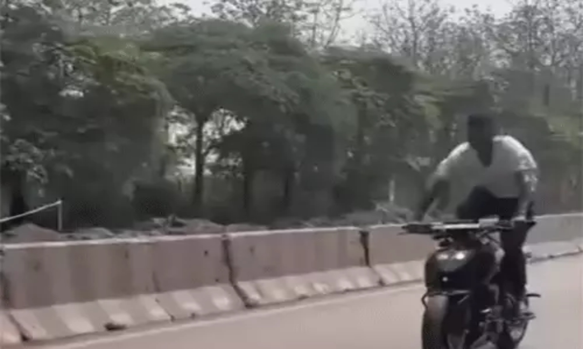 Young Man Performs Dangerous Bike Stunt in Raigarh