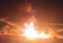 A moving matador caught fire on the national highway, burning its solar panels to ashes.