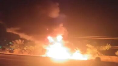 A moving matador caught fire on the national highway, burning its solar panels to ashes.
