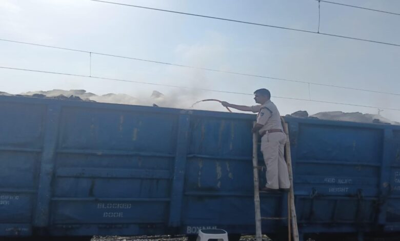 Fire breaks out in a coal-laden freight train on the Chhattisgarh-Madhya Pradesh border; brought under control after hours of effort.