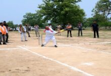 Deputy Chief Minister Arun Sao landed on the cricket ground in the middle of the forest.
