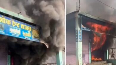 Massive fire breaks out at a tent house and furniture shop.