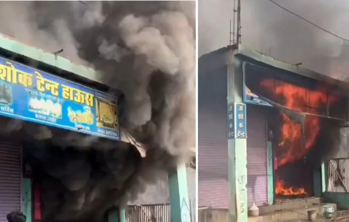 Massive fire breaks out at a tent house and furniture shop.