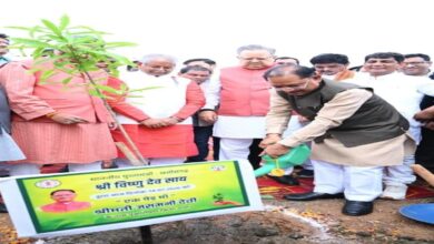 'Ek Ped Maa Ke Naam 3.0' Campaign: CM Sai and Dr. Raman Singh planted a Rudraksha sapling in the Assembly complex, conveying a message of environmental conservation.
