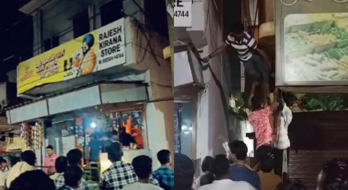 Massive fire at a grocery store; three people saved their lives by jumping from the roof.