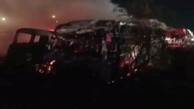 Horrific accident on expressway: Fire breaks out after bus-trailer collision, 8 dead; 6 passengers burnt alive.