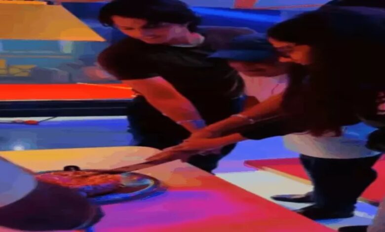 Shiv Sena chief cuts cake with a sword in Raipur.