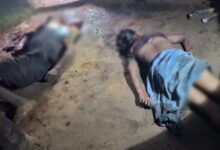 Upon finding his wife in a compromising position with her lover, the husband killed both of them with a shovel.