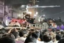 Crowds throng the Ganesh Visarjan procession in Raipur.
