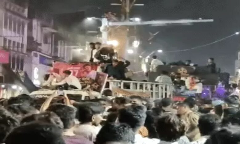 Crowds throng the Ganesh Visarjan procession in Raipur.