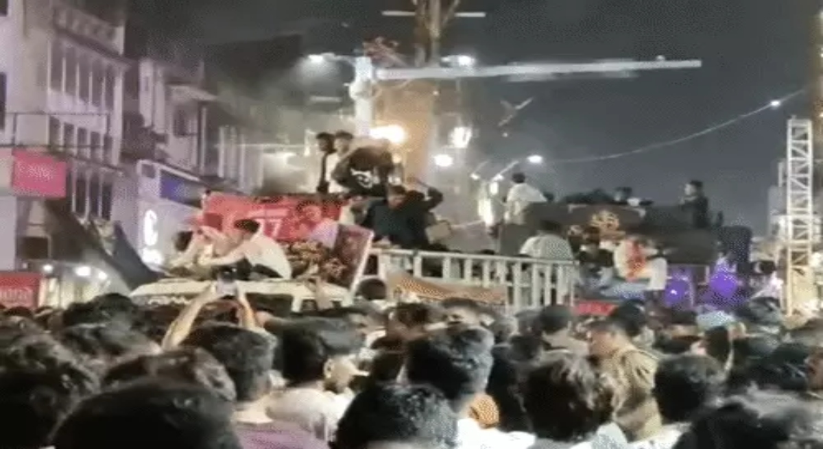 Crowds throng the Ganesh Visarjan procession in Raipur.
