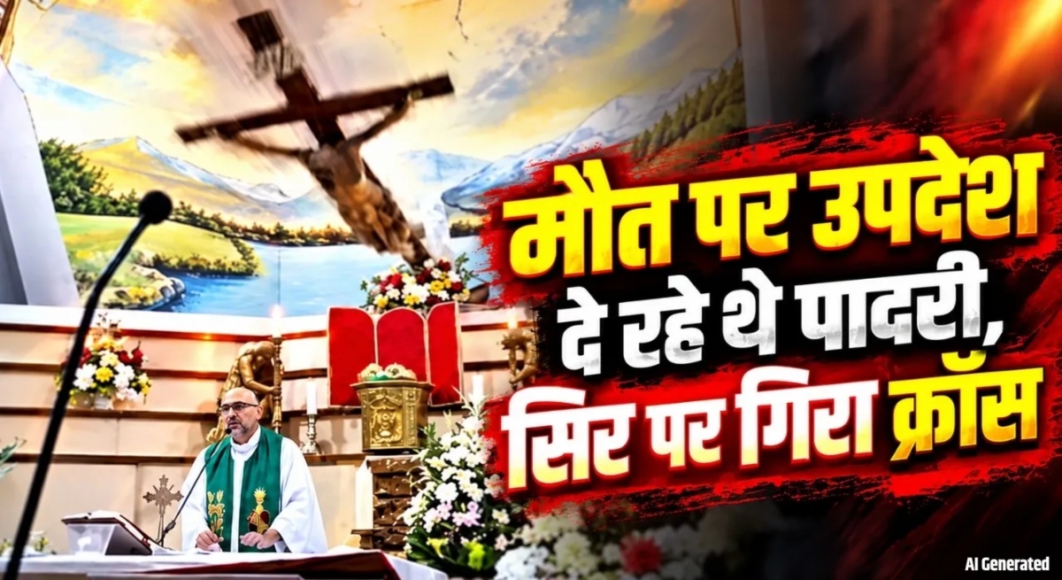 A priest was delivering a sermon on death when a heavy cross fell onto his head; the incident was captured on Facebook Live.